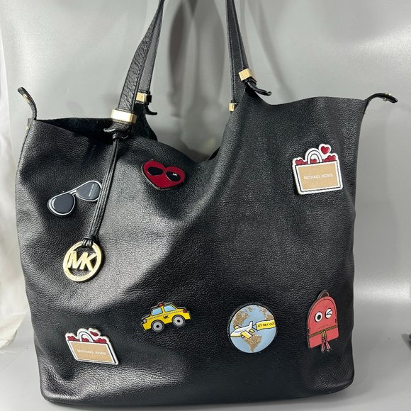 Exquisite Michael Kors Limited Edition Black Leather Stickers Large Tote Bag - Picture 1 of 14